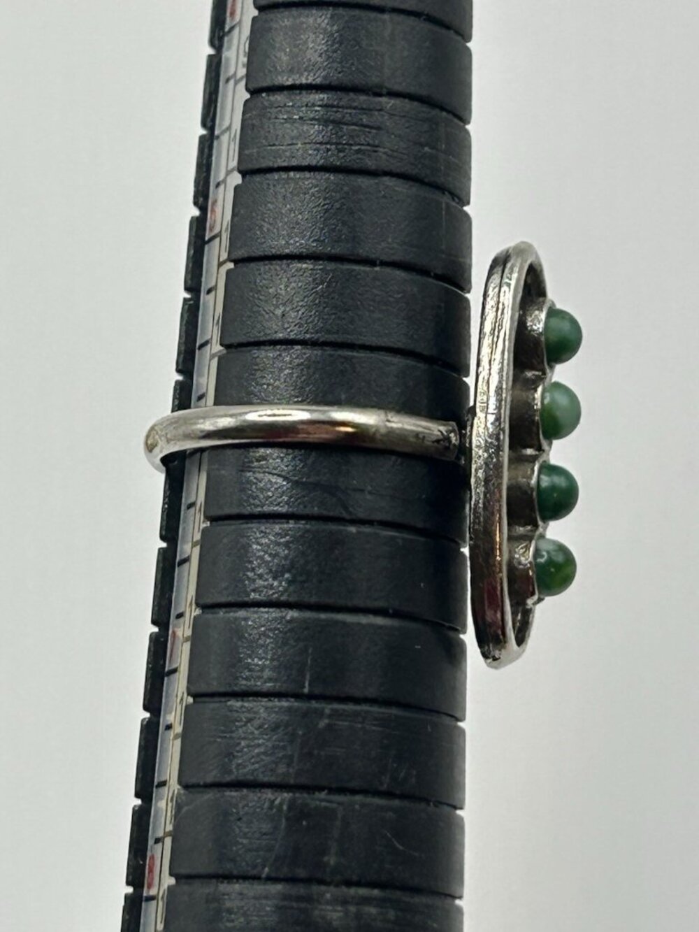 Vintage Silver Tone Green Cabochon Adjustable Ring Size 6 Costume Jewelry Gift - Picture 9 of 11